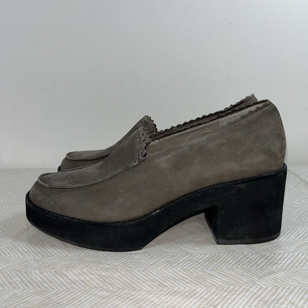 EILEEN‎ FISHER Harria Womens 8M Platform Loafer Shoes Slate Leather Gray Chunky